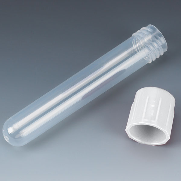 Globe Scientific Test Tube with Attached White Screw Cap, 12 x 75mm (5mL), PP, 250/Bag, 4 Bags/Unit Screwcap Tubes; Round Bottom Tube
